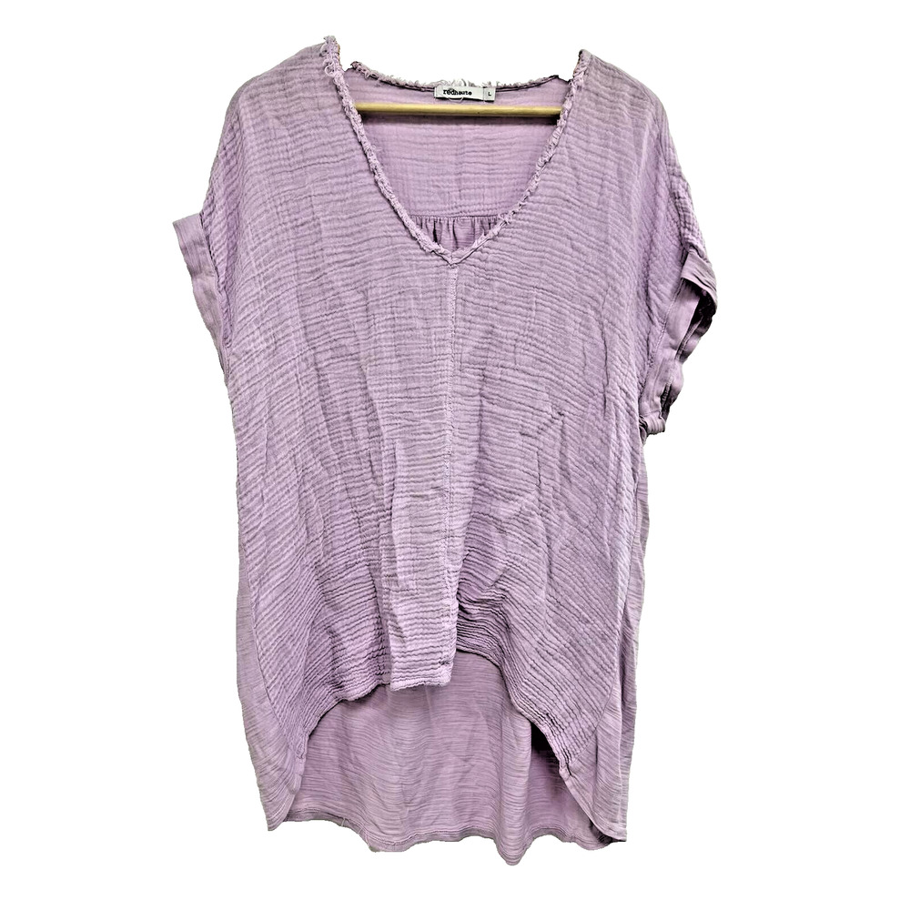 Redhaute Women Top Short Sleeve Tunic Gauze Cotton Blend Pink Size Large A001927